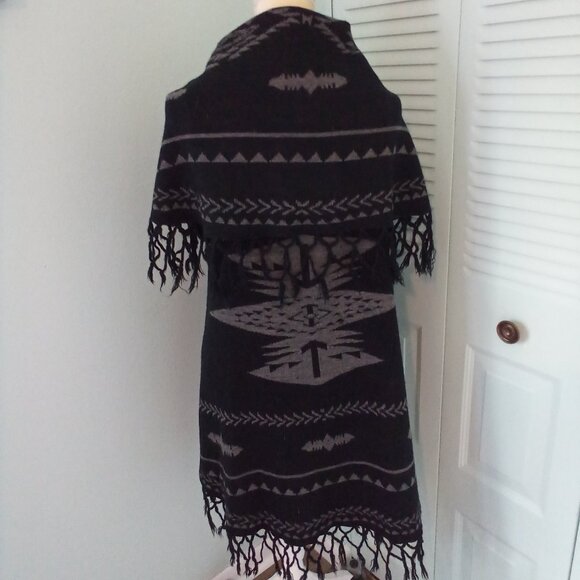 VINTAGE AMERICA BLUES M WRAP WATERFALL COLLAR FRINGE AZTEC NATIVE AMERICAN KNIT - Picture 3 of 5